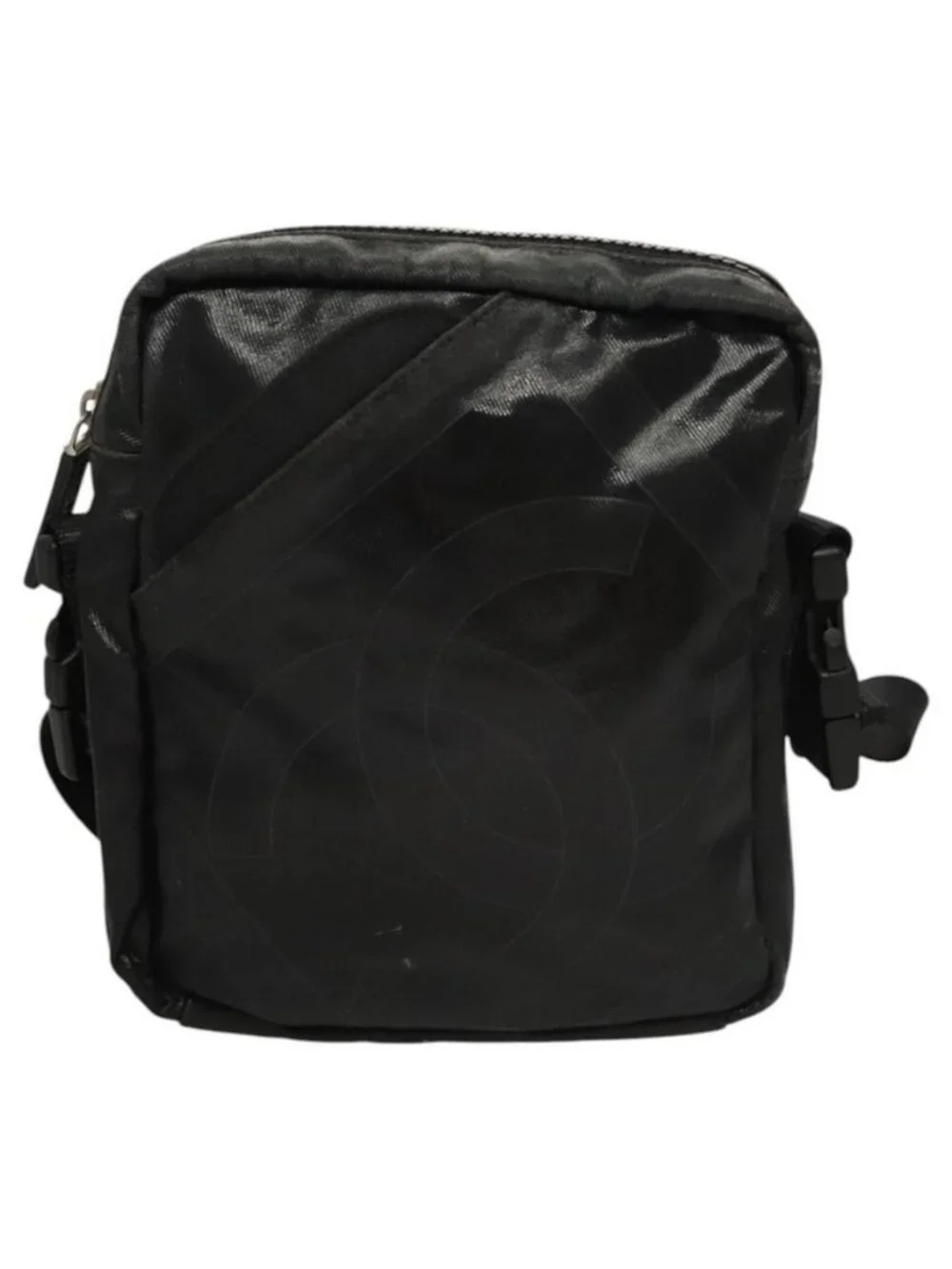 Authentic CHANEL Sports Shoulder Bag Coated Canvas Black CC